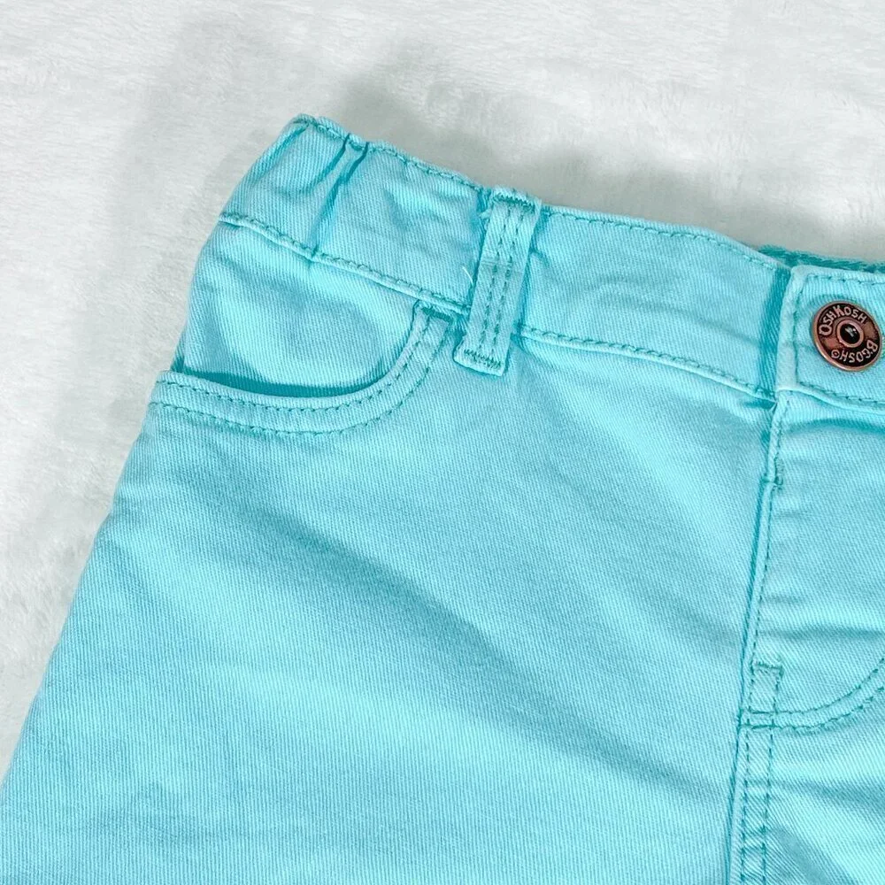 OshKosh B'Gosh Denim Style Shorts | Toddler Girls | 4T | Aqua | Distressed